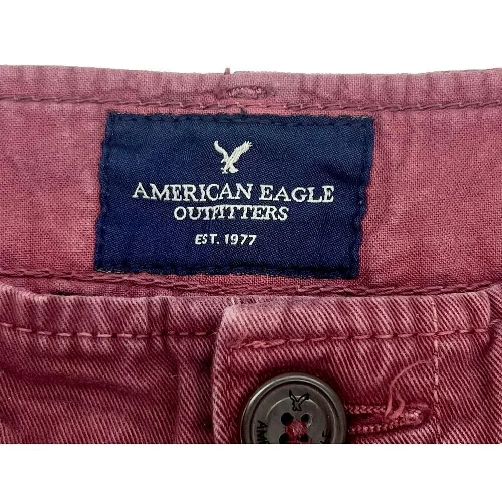 American Eagle Men's Burgundy Chino Shorts 31 Cotton Casual Classic Preppy‎